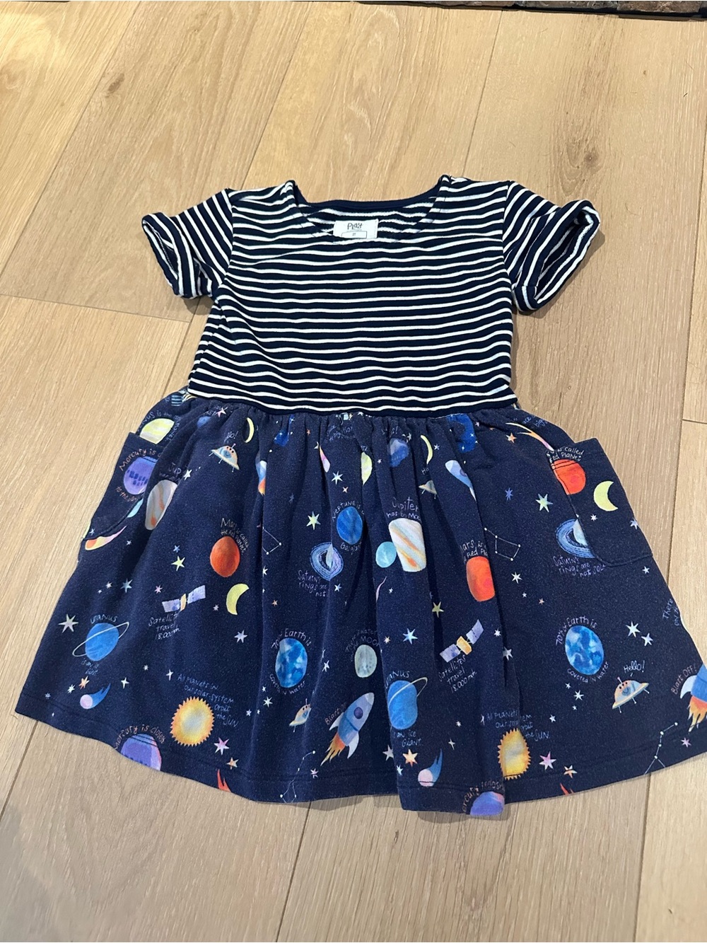 Little Sleepies Navy Striped Top with Colorful Space-Print Skirt